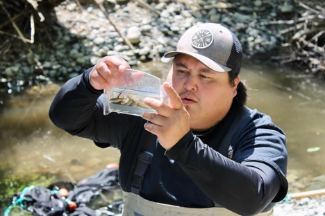 Byron [Charlie] counting salvaged fish