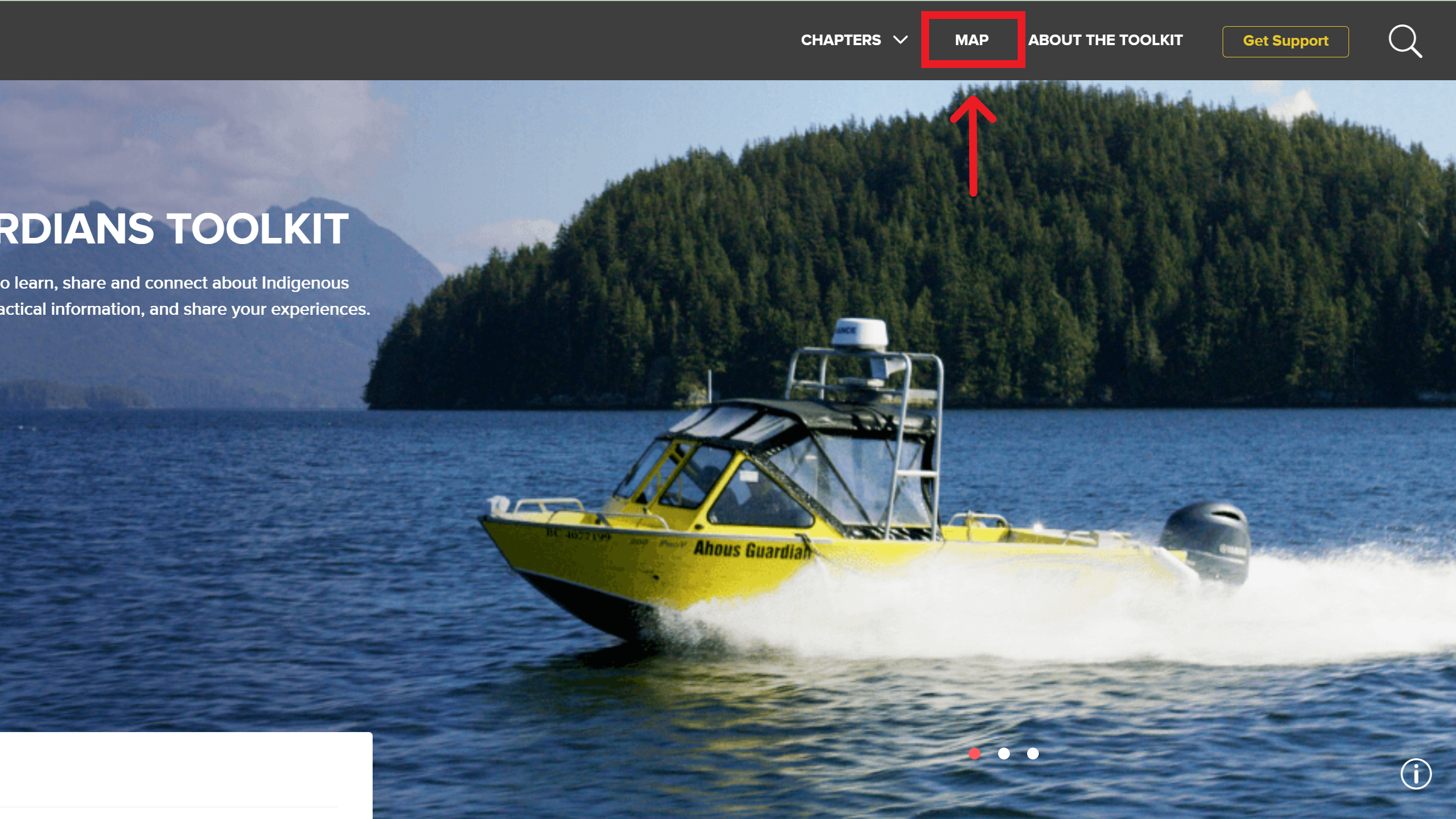 Indigenous Guardians Toolkit homepage map button